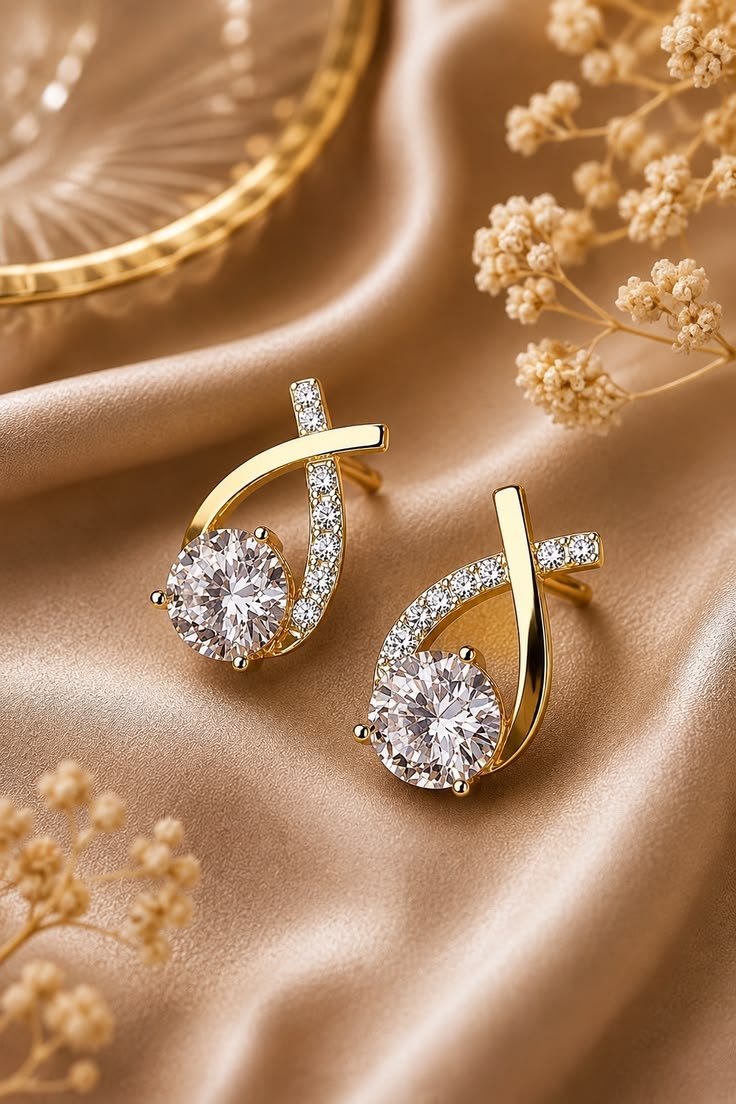Delicate gold and diamond earrings